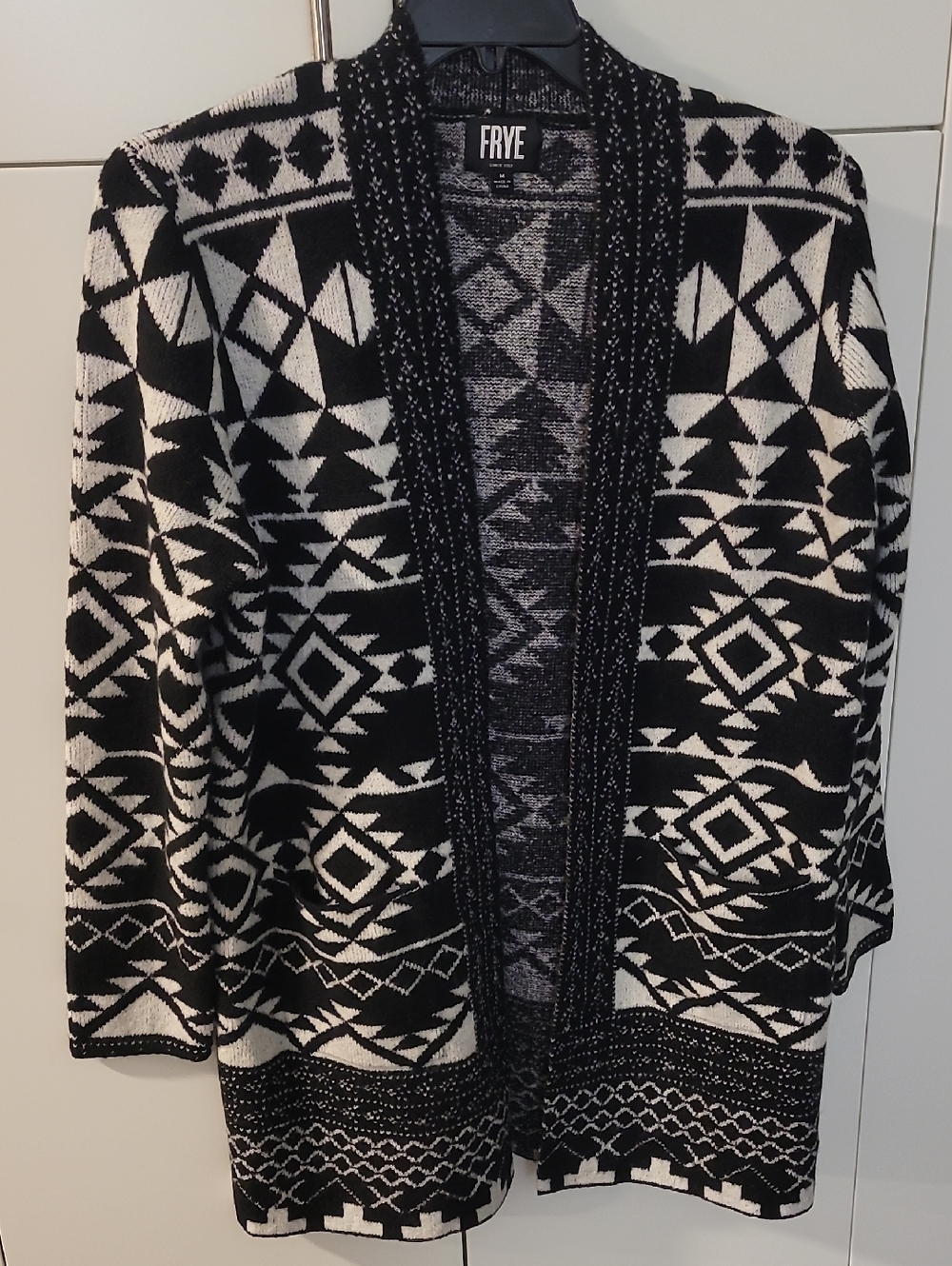 FRYE Black & White Geometric Open Cardigan